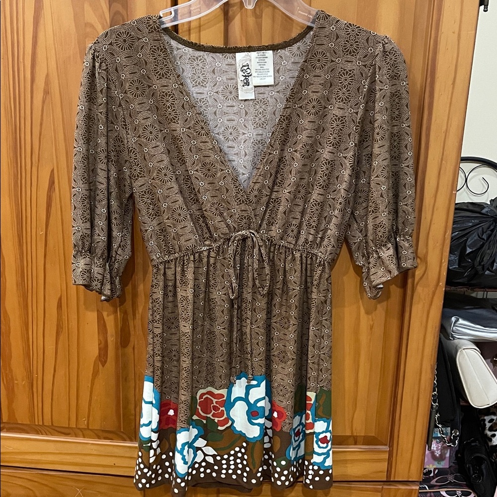 Y2K! Brown Floral Hem Knit Tunic